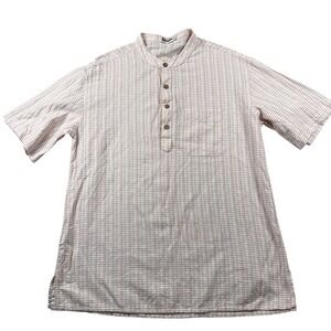 Fabindia Kurta Shirt Mens 44 Striped Cotton Button Short Sleeve Pocket India